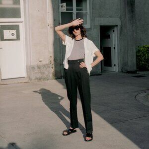 caves collect Kate Black Japanese Cotton Linen Pants AU 6 XS